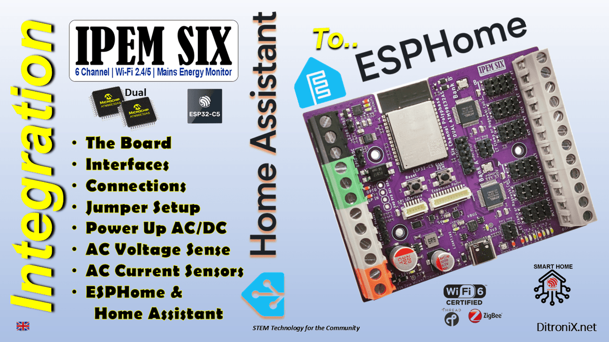 IPEM SIX Integration to ESPHome and Home Assistant - Mains Power Energy Monitor