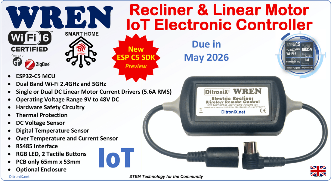 WREN | ESP32-C5 Recliner Linear Motor Controller | IoT Home Automation