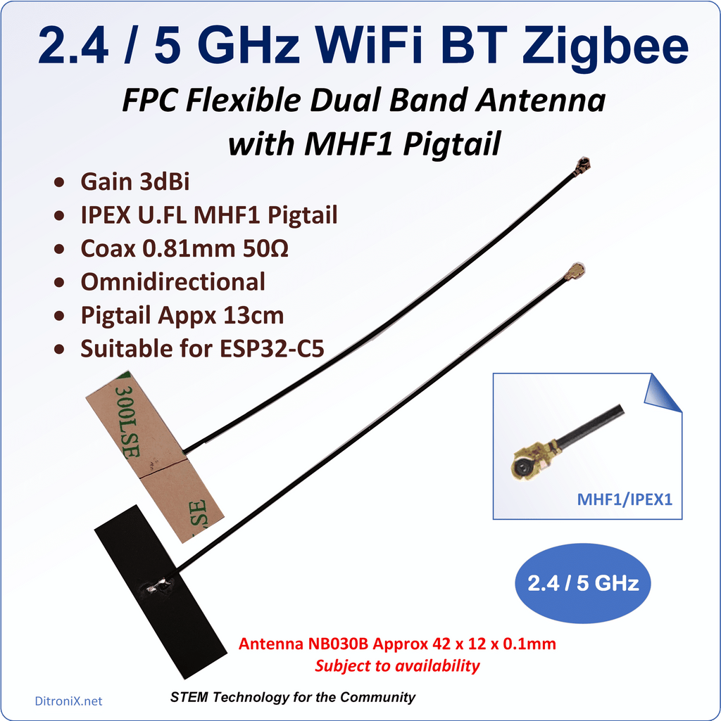 2.4GHz 5GHz FPC Antenna MHF1 Pigtail