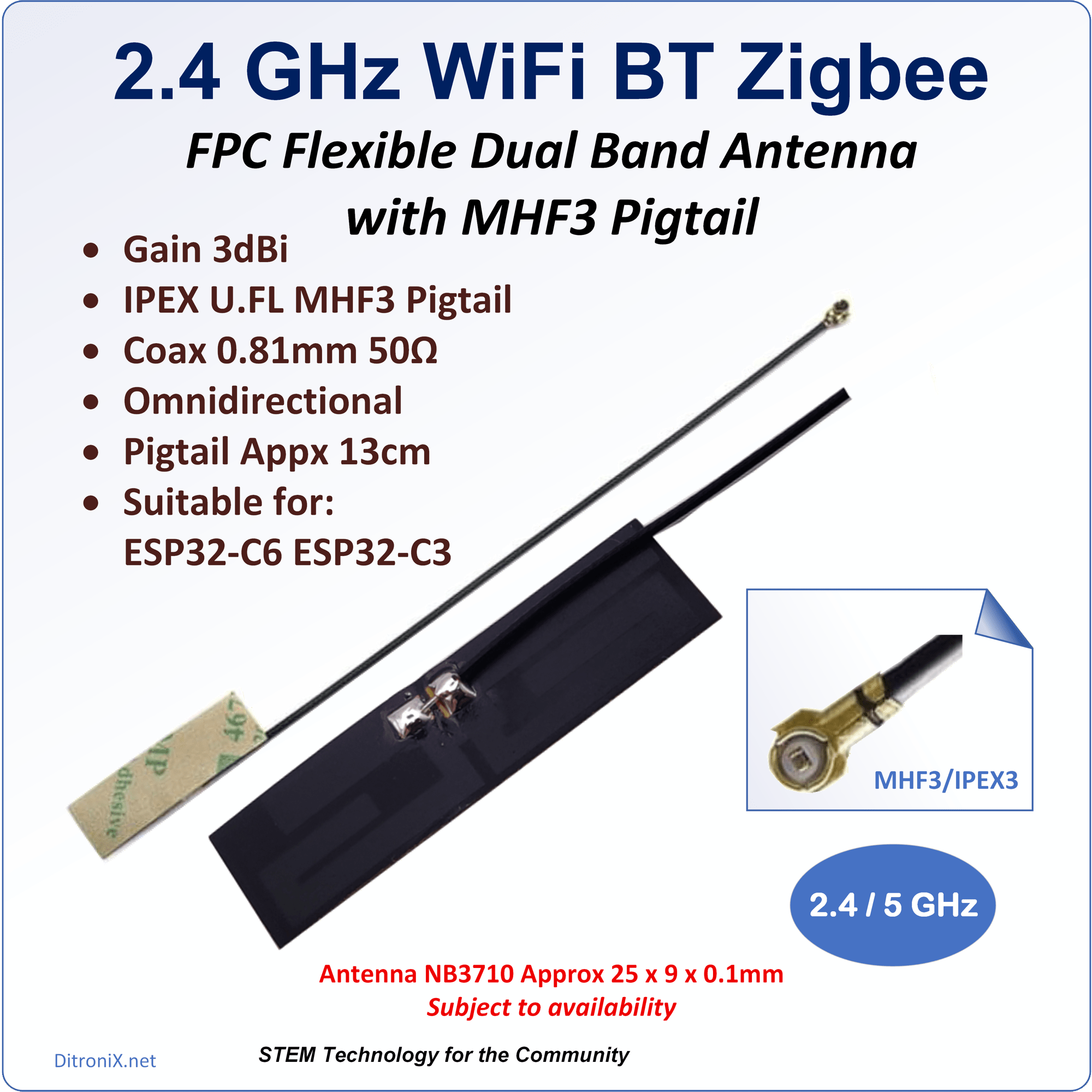 2.4 GHz FPC Antenna MHF3 Pigtail