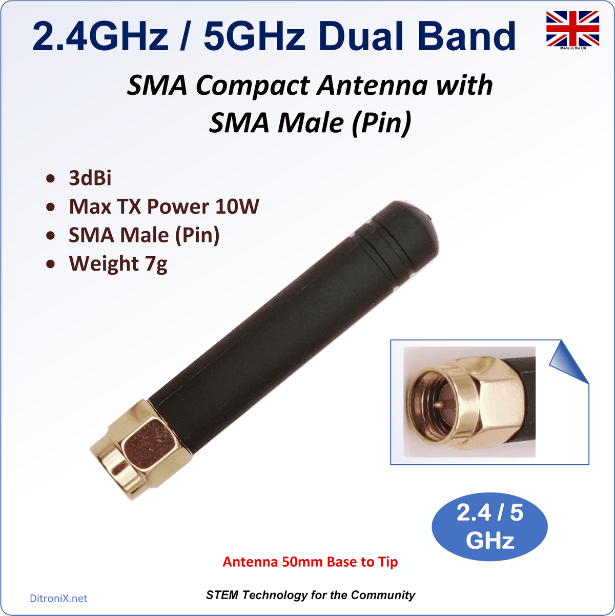 Antenna 2.4GHz 5GHz Stubby Dual Band SMA Male