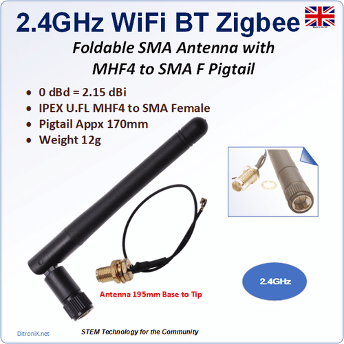 2.4 GHz Foldable Antenna MHF4-SMA-F Pigtail Cable