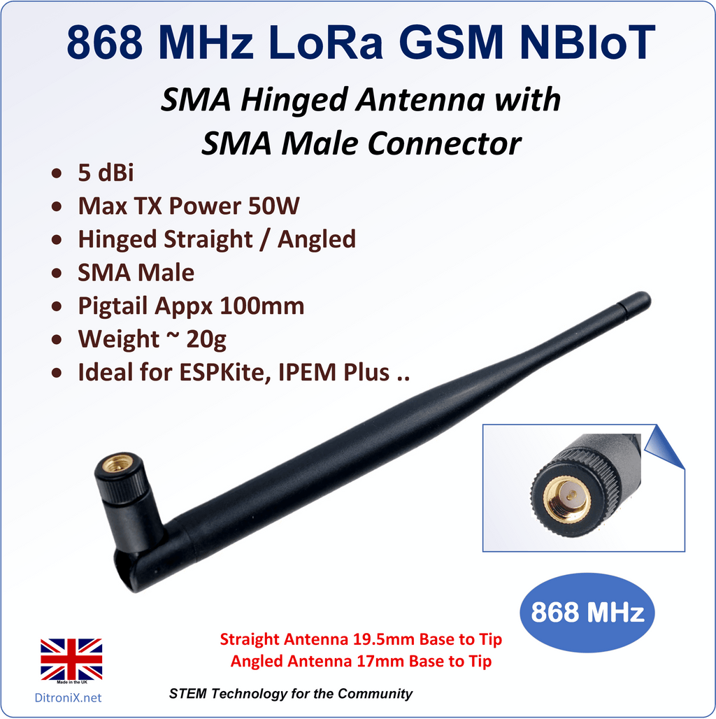 Antenna 868 MHz 5 dBi SMA Male Hinged