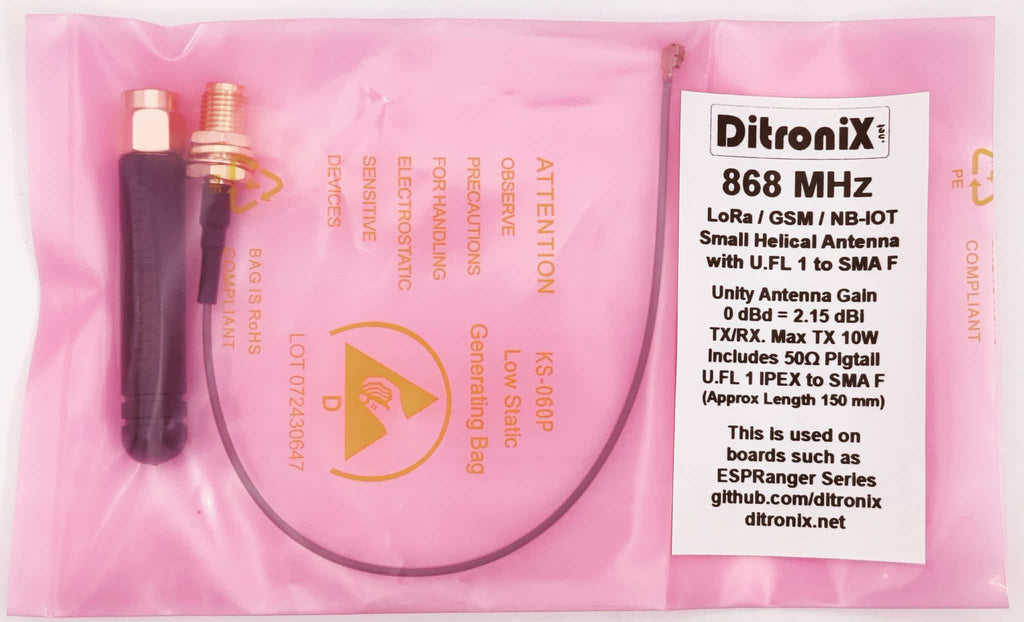 868 MHz Antenna MHF1-SMA-F Pigtail Packaged