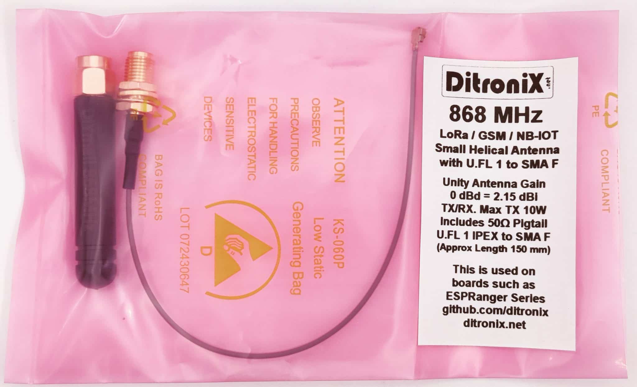 868 MHz Antenna MHF1-SMA-F Pigtail Packaged