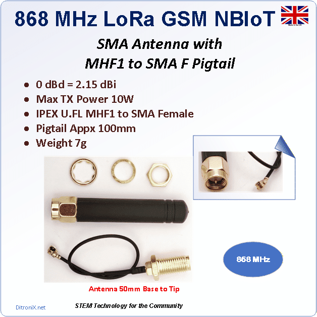868 MHz Antenna MHF1-SMA-F Pigtail Cable