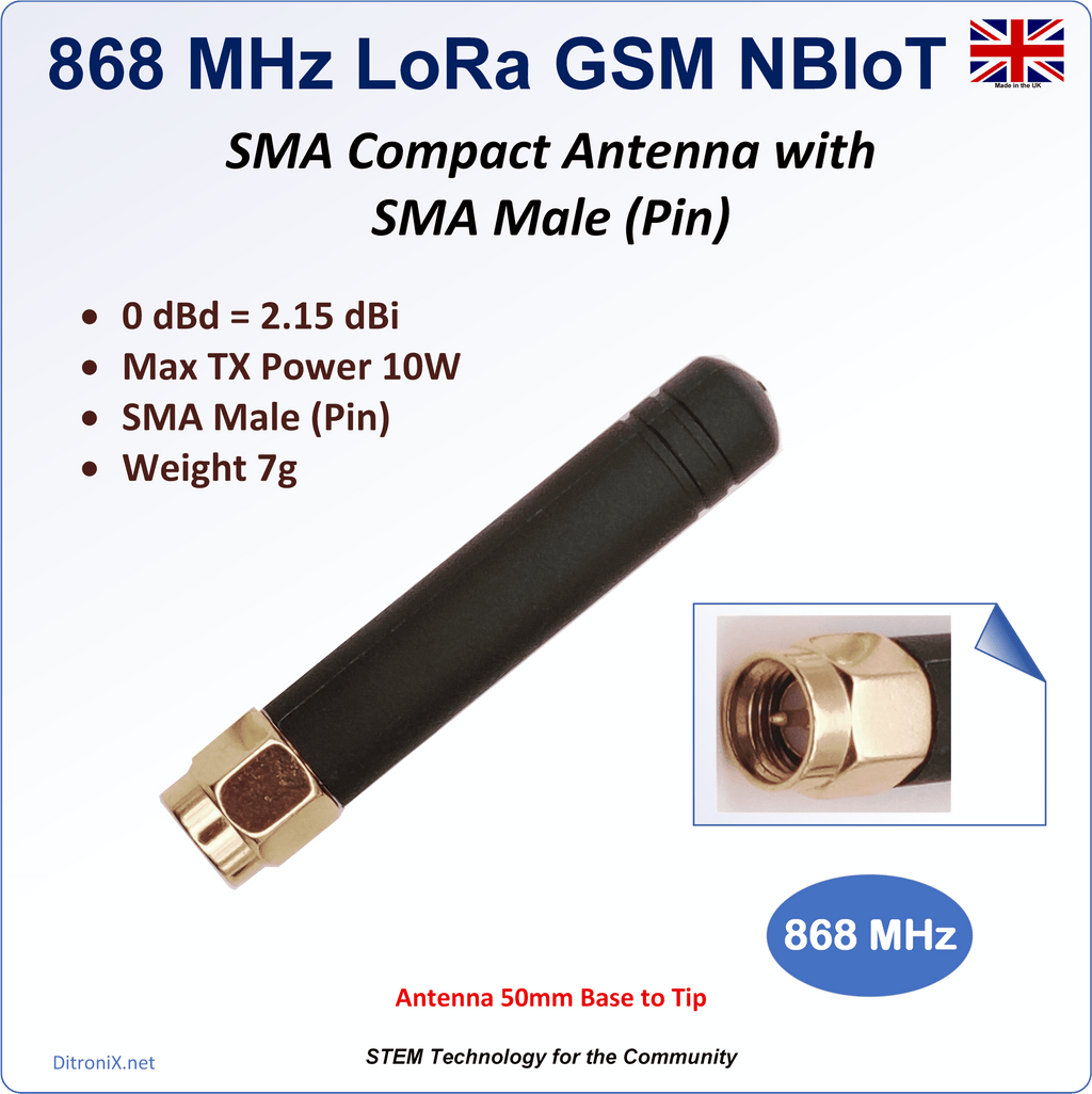 Antenna 868 MHz SMA Male Short 2.15 dBi