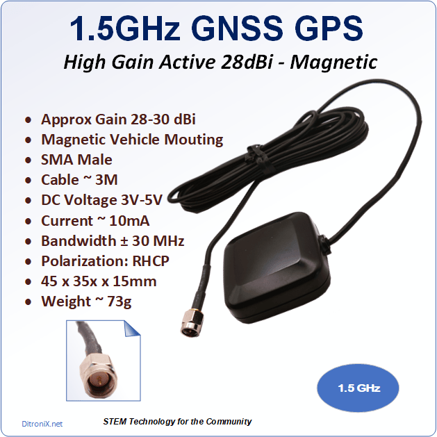 Antenna GNSS GPS High Gain 28dBi Magnetic 3M SMA Male Navigation Car Robot Boat