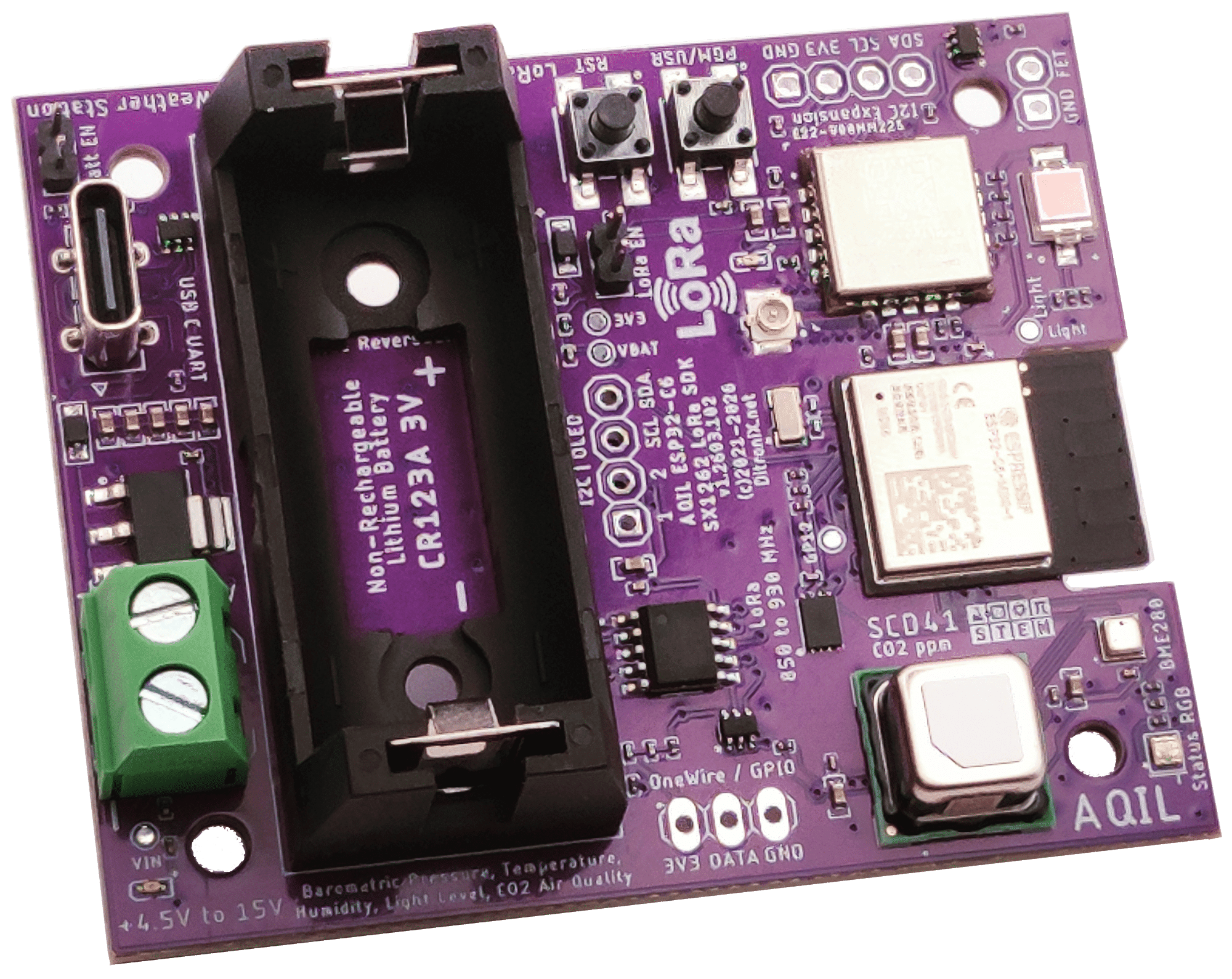 AQIL ESP32-C6 SX1262 LoRa Air Quality Monitor IoT Weather Station Board