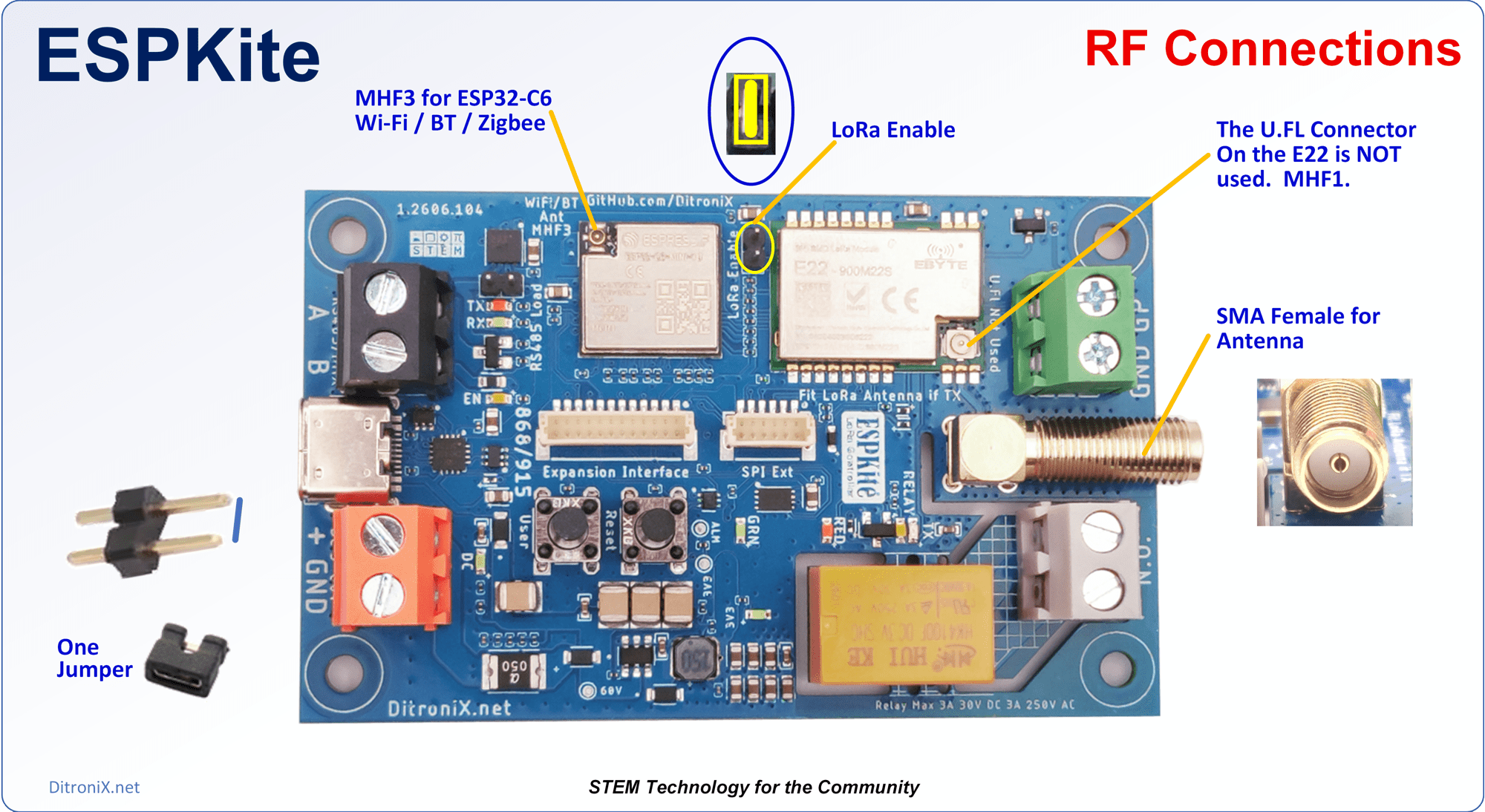 ESPKite | ESP32-C6 E22-900M22S SX1262 LoRa RS485 5-60V Relay Output