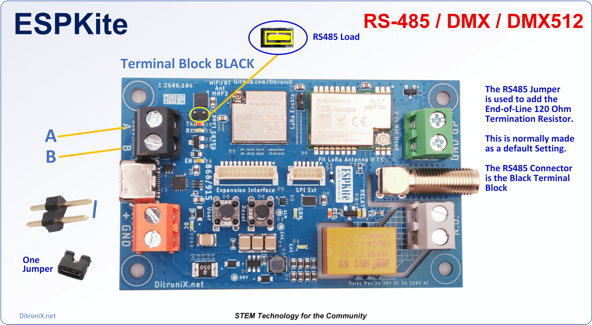 ESPKite | ESP32-C6 E22-900M22S SX1262 LoRa RS485 5-60V Relay Output