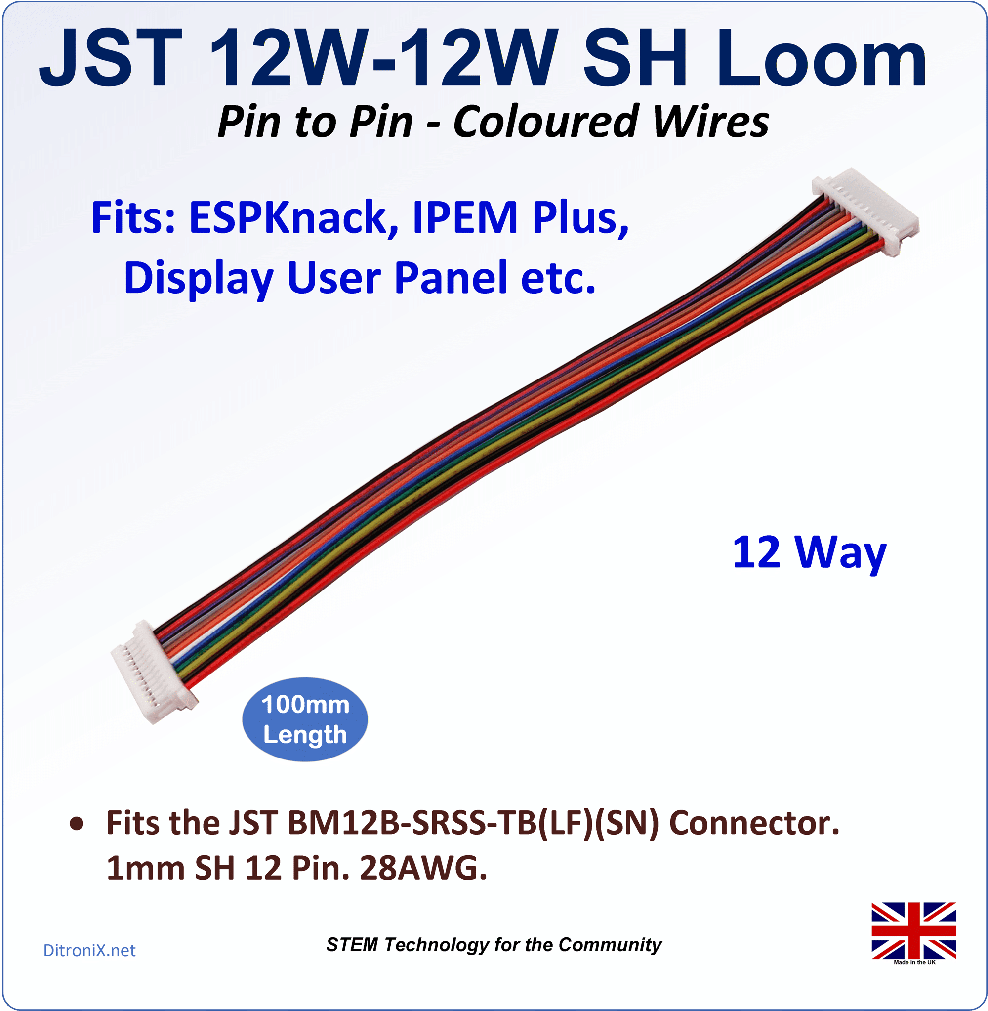 JST SH 1mm 12W-12W Loom – Features