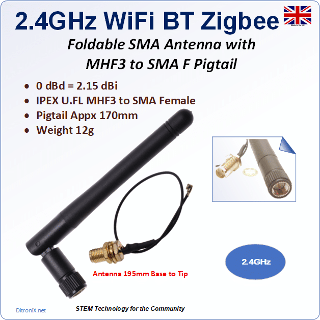 2.4 GHz Foldable Antenna MHF3-SMA-F Pigtail Cable