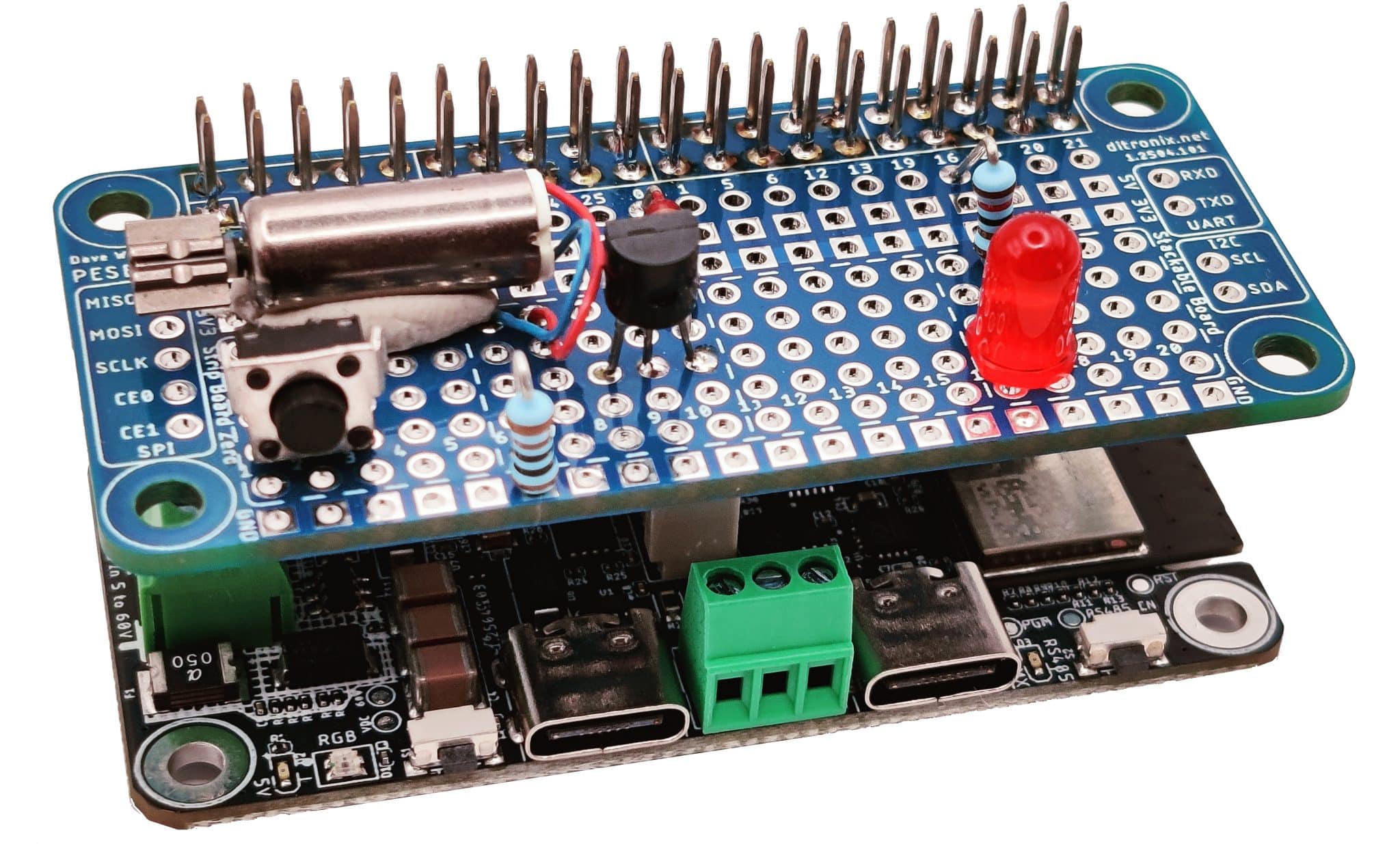PESB Zero Pi GPIO Experimenter Strip Board on ESPuno Pi Zero