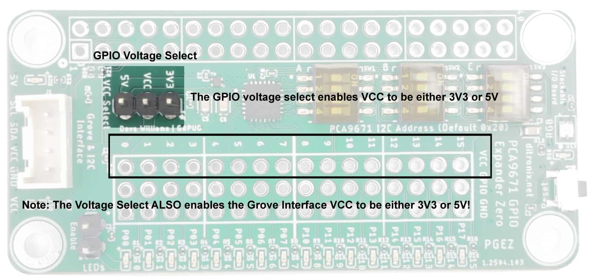 PGEZ PCA9671 GPIO Expander Zero GPIO Voltage Select