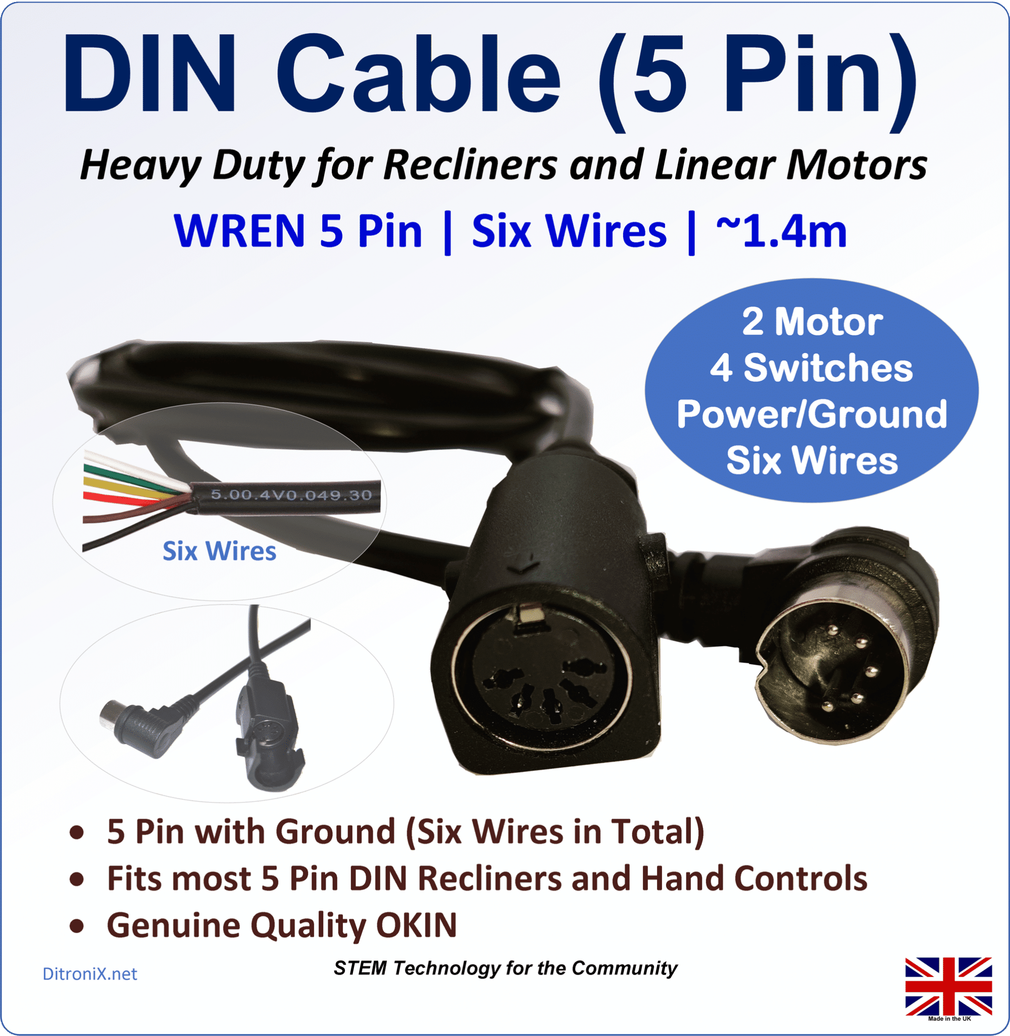 5 DIN Cable Six Wires – Features