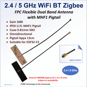 Antenna 2.4GHz 5GHz Dual Band MHF1 FPC Flexible for ESP32-C5