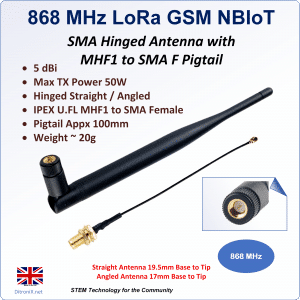 Antenna 868 MHz MHF1 Hinged 5 dBi