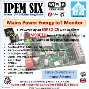 IPEM SIX | ESP32C5 (INT) | DUAL ATM90E32 IoT Mains Power Energy Monitor